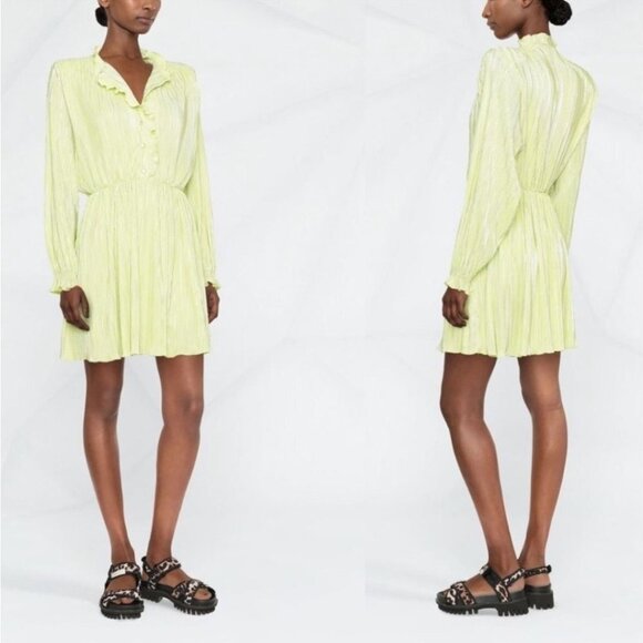 New ROTATE BIRGER CHRISTENSEN Ivy Pleated Mini Dress In Sunny Lime Size 0 - Picture 1 of 11
